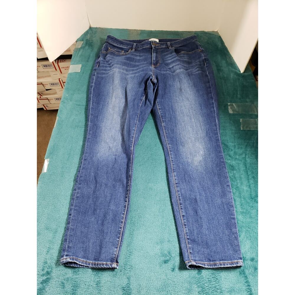 Loft Jeans Size 12 Womens Blue Denim Stretch Pants Mid Rise Curvy Skinny Ankle